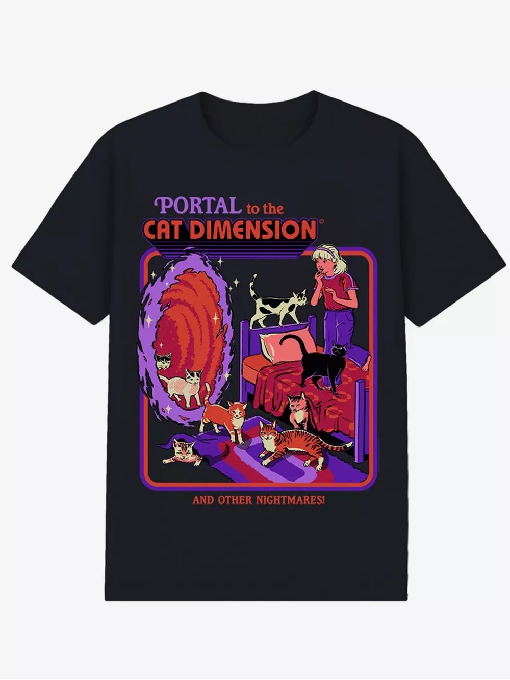 Steven Rhodes Portal to the Cat Dimension Graphic T-Shirt Black Size S
